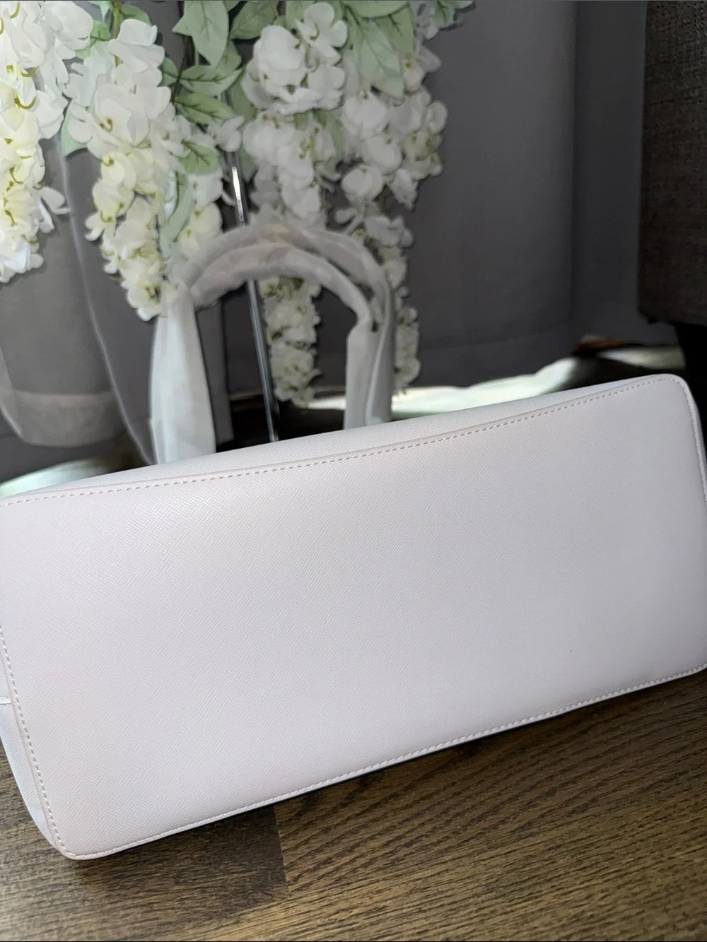 kate spade White Tote with Silver Glitter Accent
